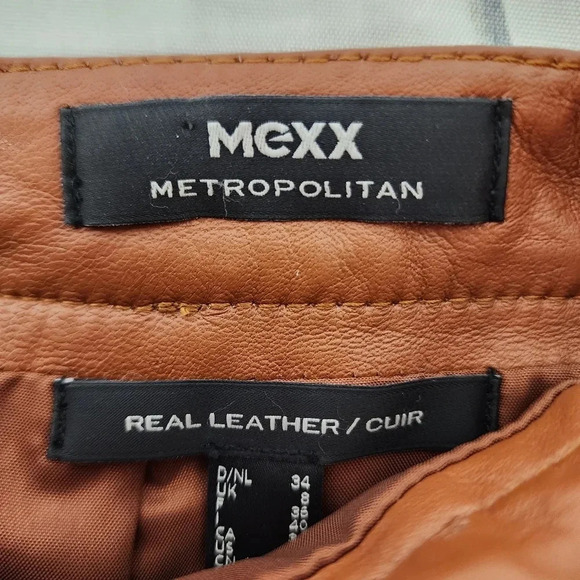 Vintage Mexx Leather Mini Skirt Tawny Brown Lined Size 4 - Picture 2 of 14